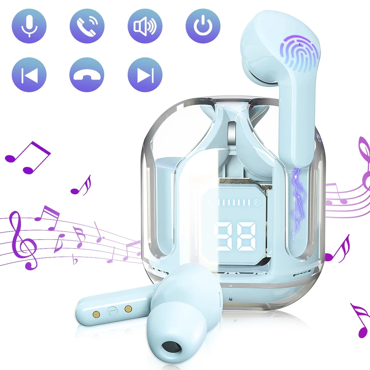 Bluetooth Headphones with Wireless Charging Case,Blue