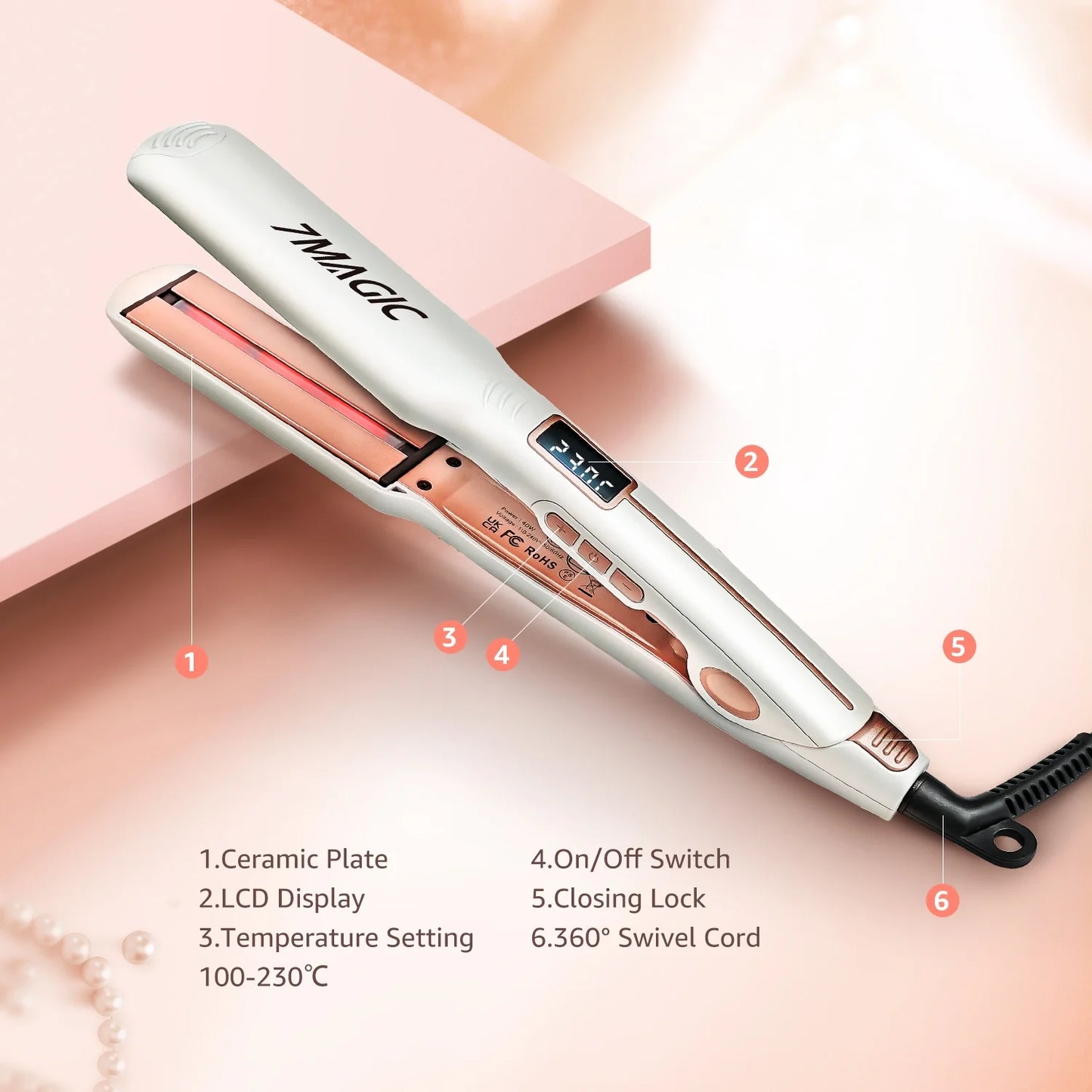 Hair Straightener Negative Ion Flat Iron, Ceramic Hair Straightener with LCD, 1.4"x4" Flat Iron with 11 Heat Settings, Professional 2 in 1 Hair Iron for Woman, Anti Static and Auto Shut-Off