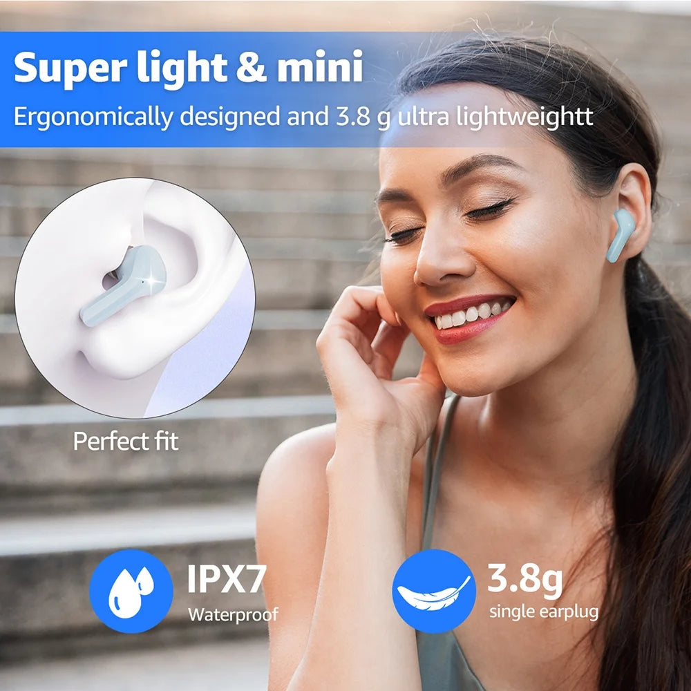 Bluetooth Headphones with Wireless Charging Case,Blue