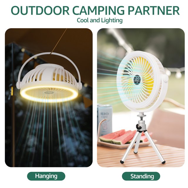 Camping Tent Fan with LED Lantern