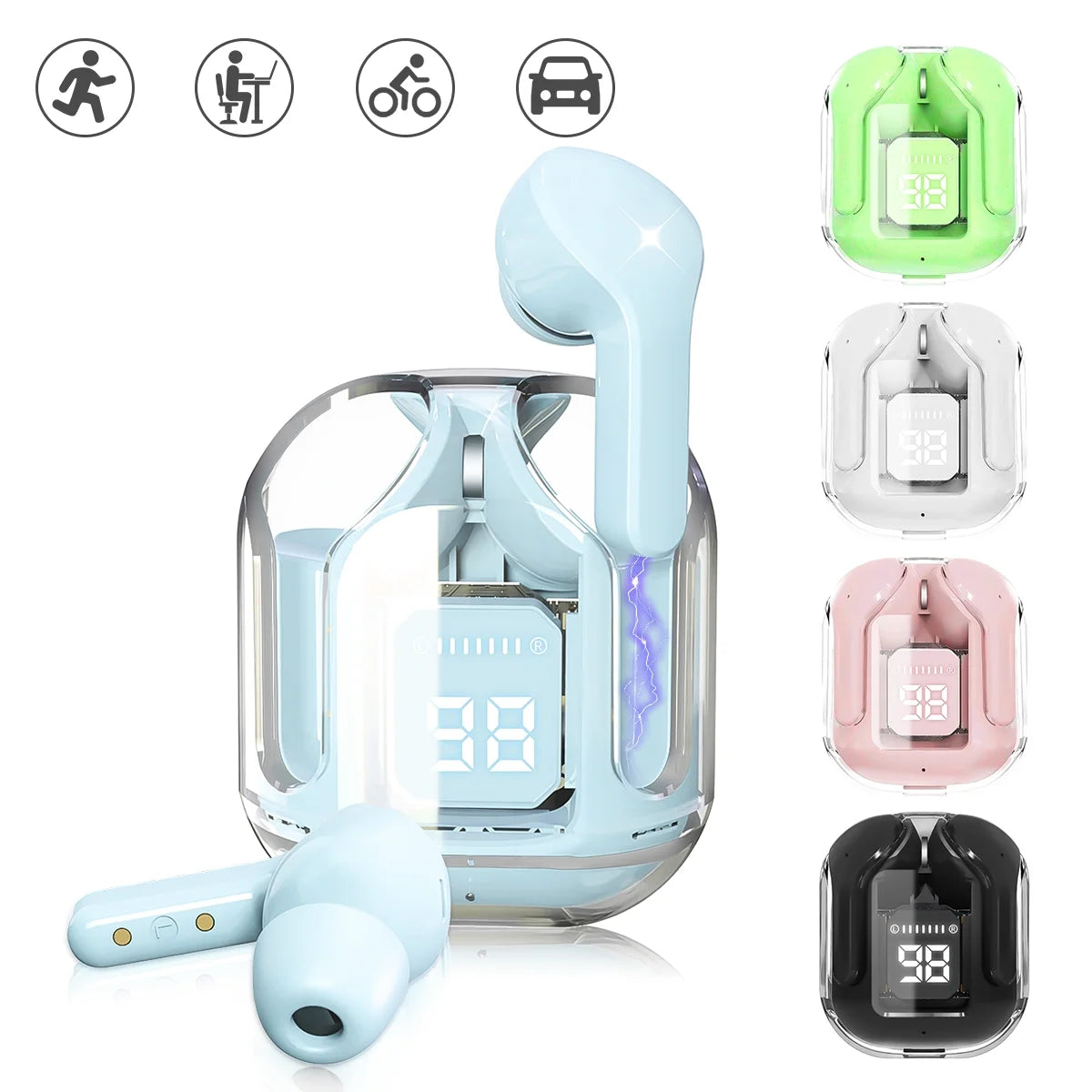 Bluetooth Headphones with Wireless Charging Case,Blue