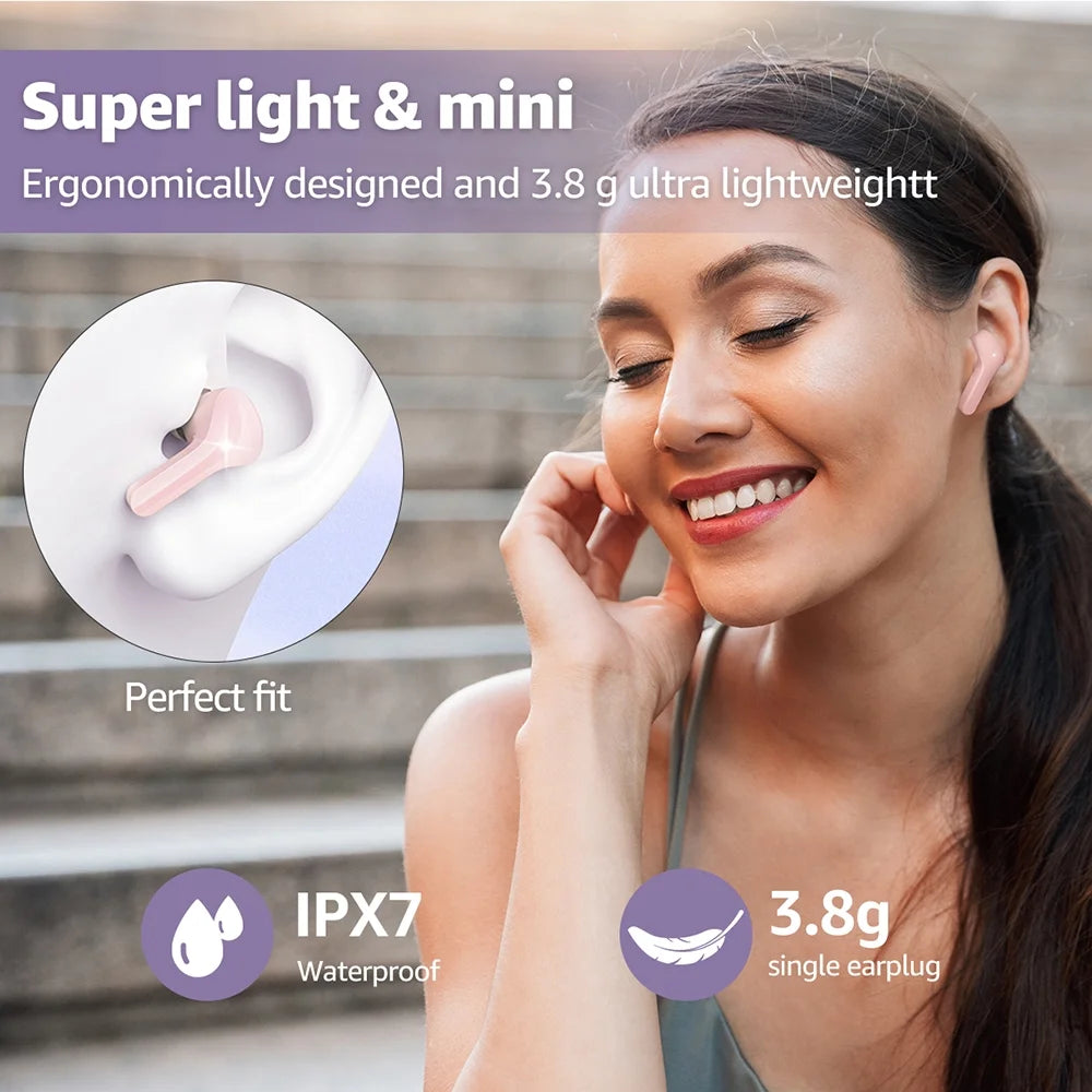 Bluetooth Headphones with Wireless Charging Case,Pink