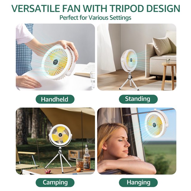 Camping Tent Fan with LED Lantern