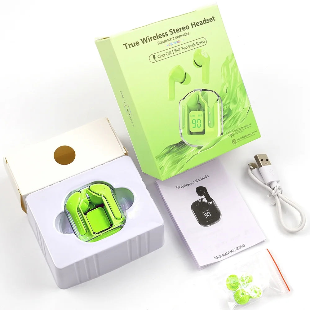 Bluetooth Headphones with Wireless Charging Case,Green