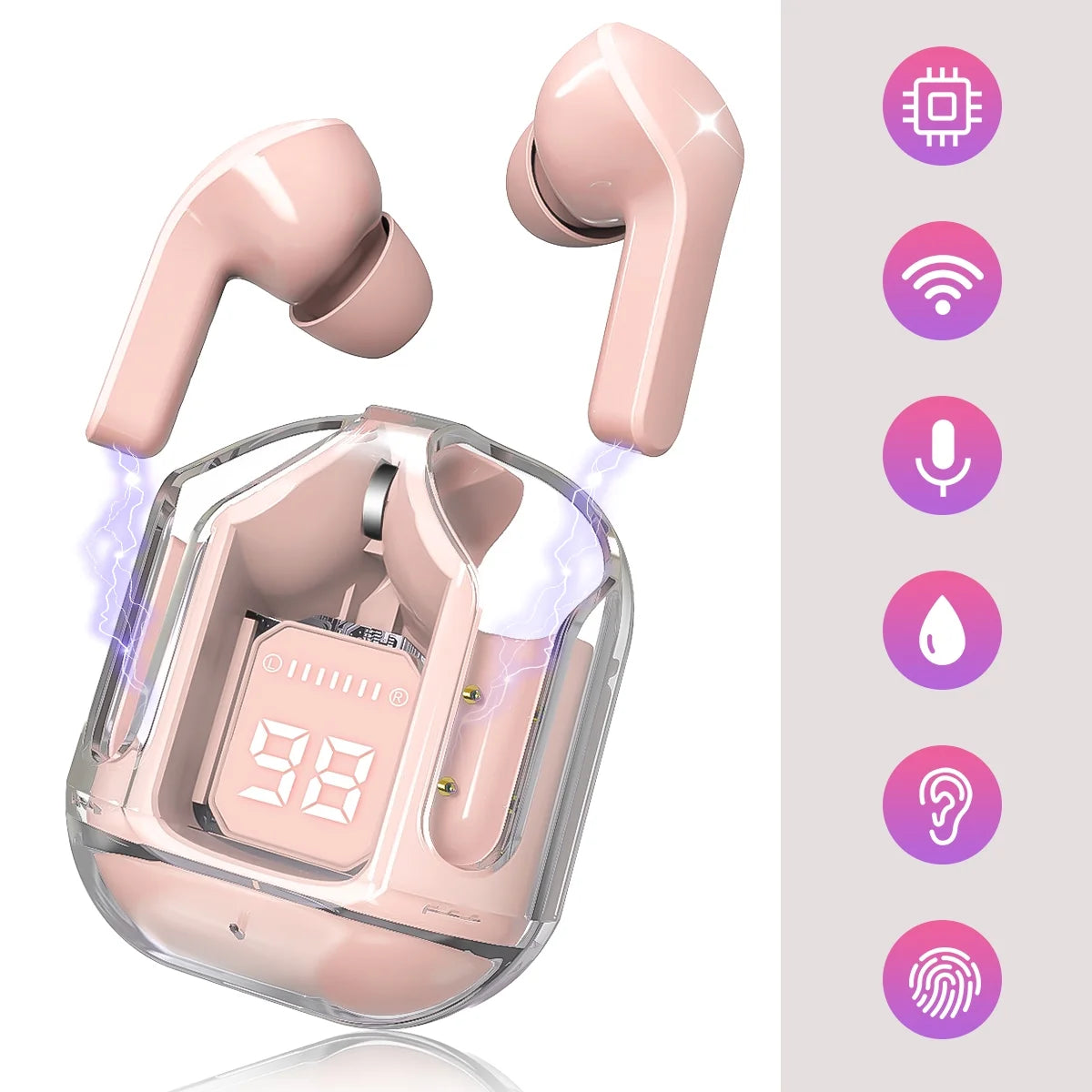 Bluetooth Headphones with Wireless Charging Case,Pink