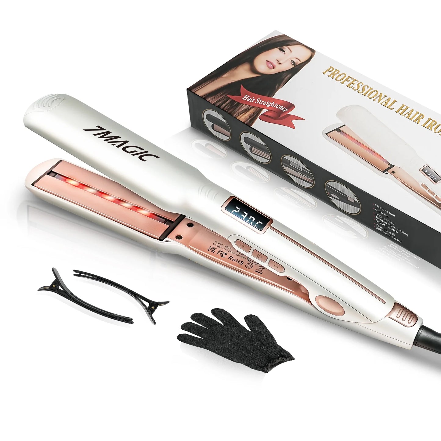 Hair Straightener Negative Ion Flat Iron, Ceramic Hair Straightener with LCD, 1.4"x4" Flat Iron with 11 Heat Settings, Professional 2 in 1 Hair Iron for Woman, Anti Static and Auto Shut-Off