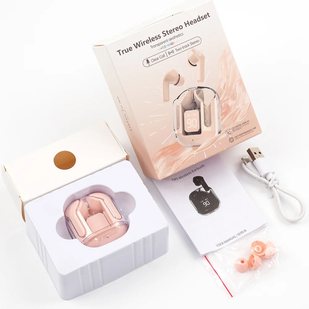 Bluetooth Headphones with Wireless Charging Case,Pink