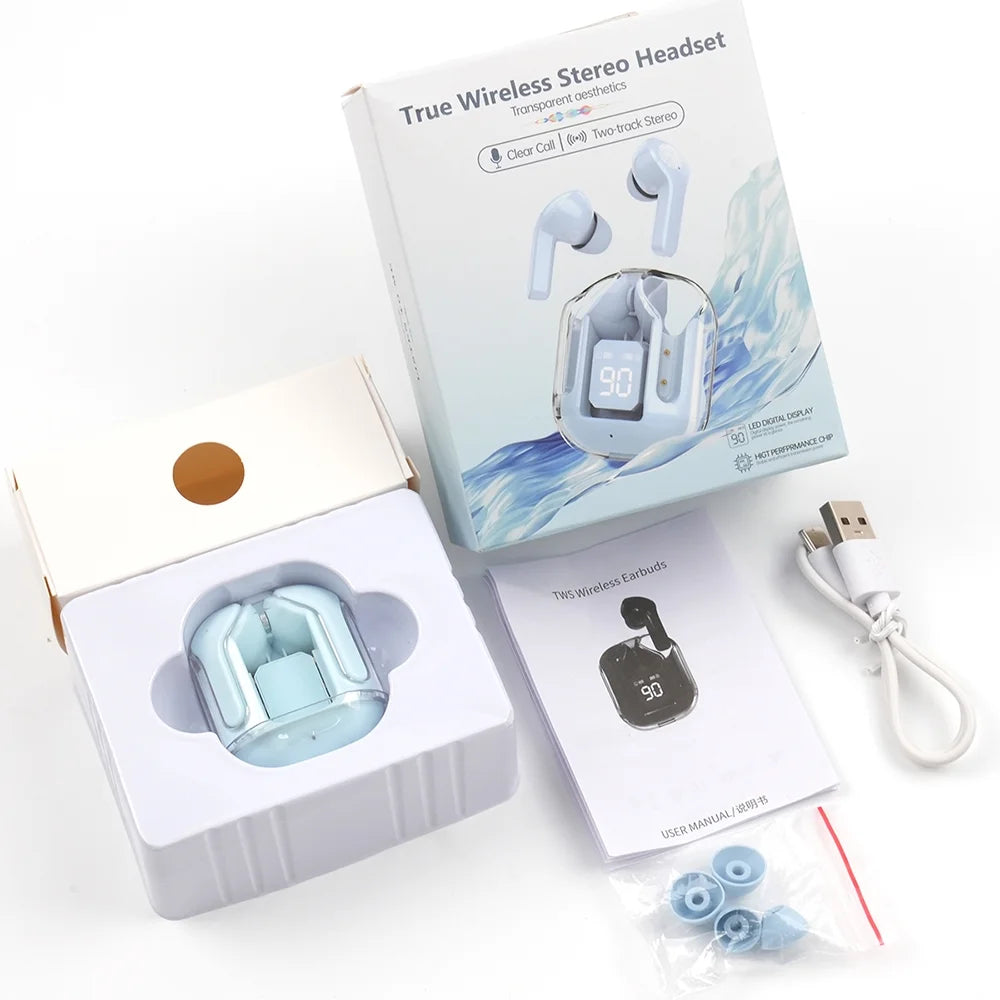 Bluetooth Headphones with Wireless Charging Case,Blue