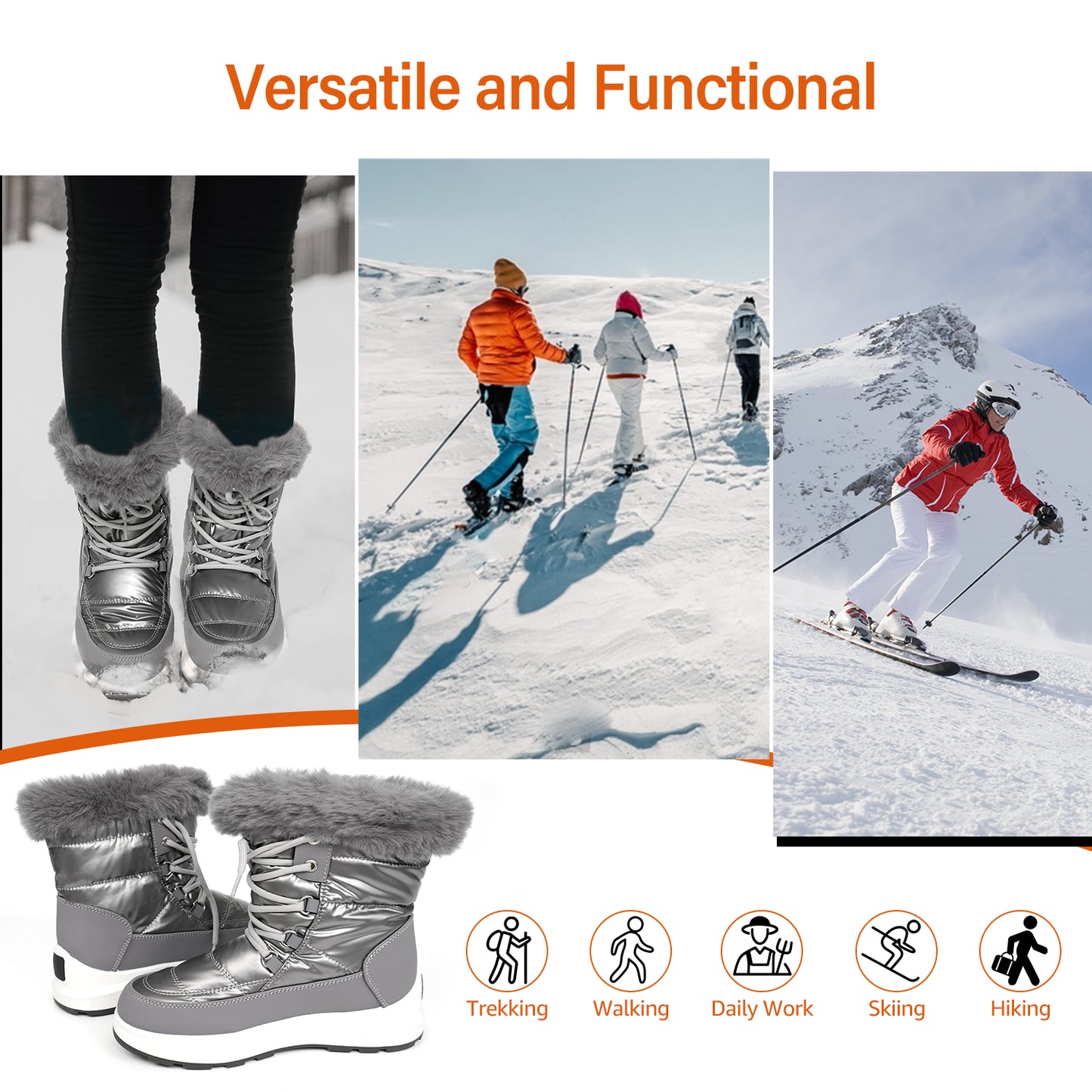 Women's gray snow boots