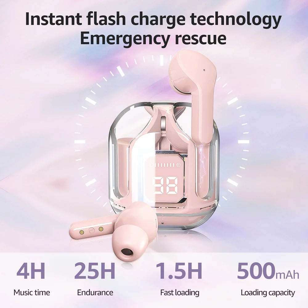 Bluetooth Headphones with Wireless Charging Case,Pink