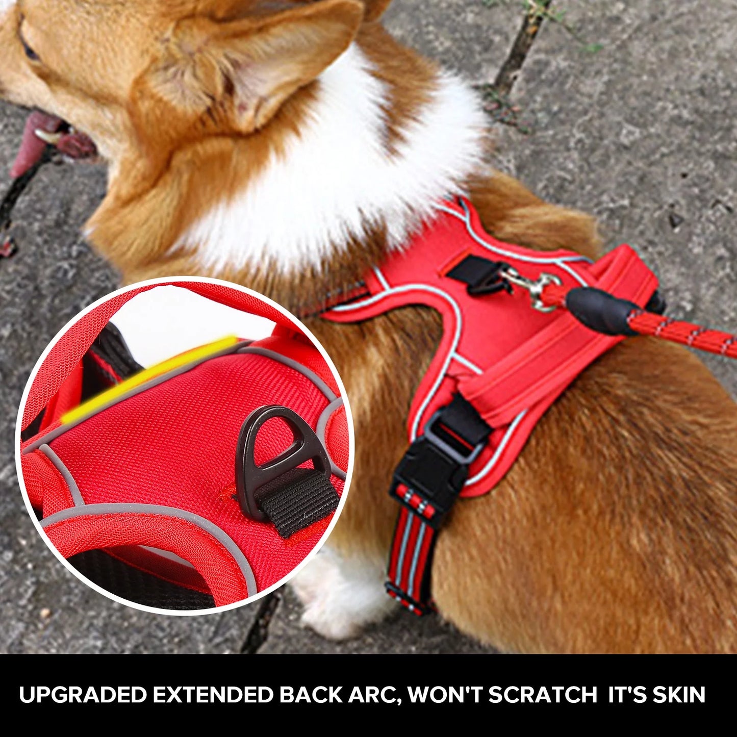 Dog Harness, No Pull Dog Harness, Pet Harness with 2 Leash Clips（RED）