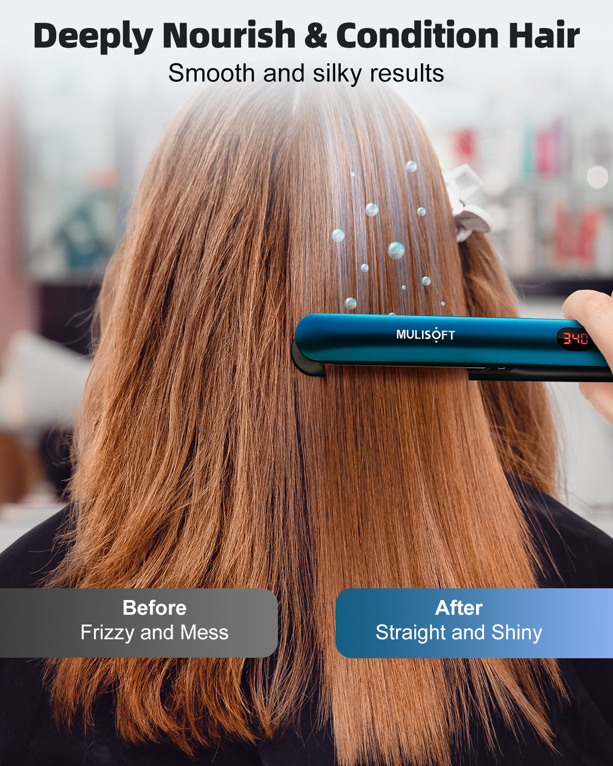Hair Straightener Iron, Straightening Iron with LCD Display, 1" Ceramic Flat Iron, 2 in 1 Straightener and curler, Blue