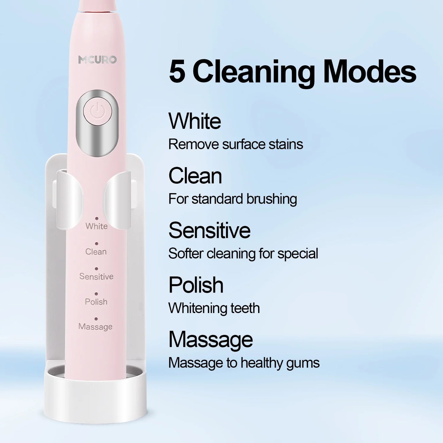 MCURO Sonic Electric Toothbrush for Adults - Rechargeable- Pink
