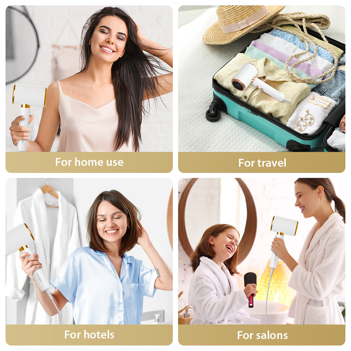 Hair Dryers, Blow Dryer with Nozzle Attachments, 7MGAIC Travel Hair Dryer for Women, 2000W High-Power Dryer for Fast Drying, White