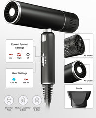 7MAGIC Foldable Hair Dryer, Powerful Ionic Blow Dryer for Fast Drying, Travel Hair Blow Dryer with Storage Bag, Lightweight Portable Hairdryer for Women, Cold/2 Heating/2 Speed Settings, Black