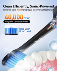 Electric Toothbrush for Adults, Sonic Toothbrush with 3 Intensity Levels & 5 Modes, One Charge for 90 Days, Rechargeable Electric Toothbrush with 6 Toothbrush Heads & 40,000 VPM Deep Clean(Black)