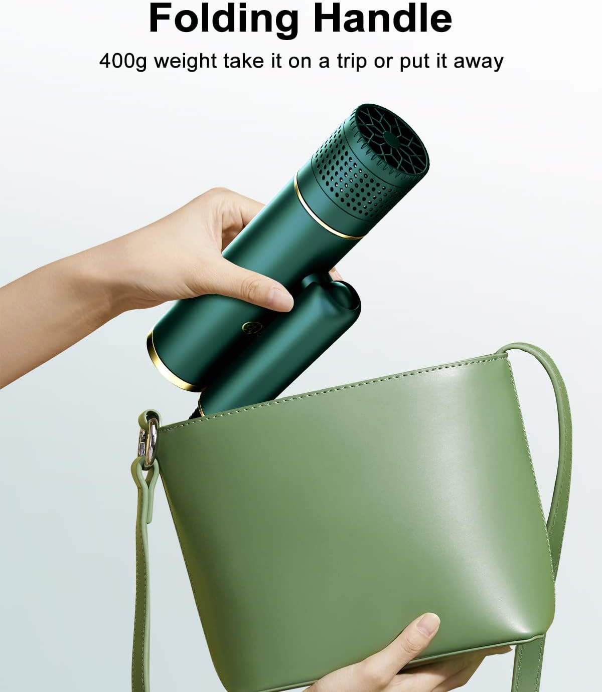 7MAGIC Fast-Drying Hair Dryer, Foldable Ionic with Storage Bag for Travel, Lightweight Portable Hairdryer for Women & Men, Negative, 2 Heating/Cold/2 Speed Settings, Green