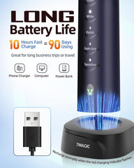 Electric Toothbrush for Adults, Sonic Electric Toothbrush with 3 Intensity Levels & 5 Modes, One Charge for 60 Days, Rechargeable Toothbrush with 6 Toothbrush Heads & 40,000 VPM Deep Clean(Blue)