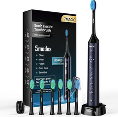Electric Toothbrush for Adults, Sonic Electric Toothbrush with 3 Intensity Levels & 5 Modes, One Charge for 60 Days, Rechargeable Toothbrush with 6 Toothbrush Heads & 40,000 VPM Deep Clean(Blue)