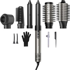 7MAGIC Hair Dryer Brush & 6 in 1 Hair Styler, Silver, 110 Volts, 1200 Watts, Ionic Technology, Fast Drying, Multi Styler for Straight, Wavy, Curly, and Coily Hair