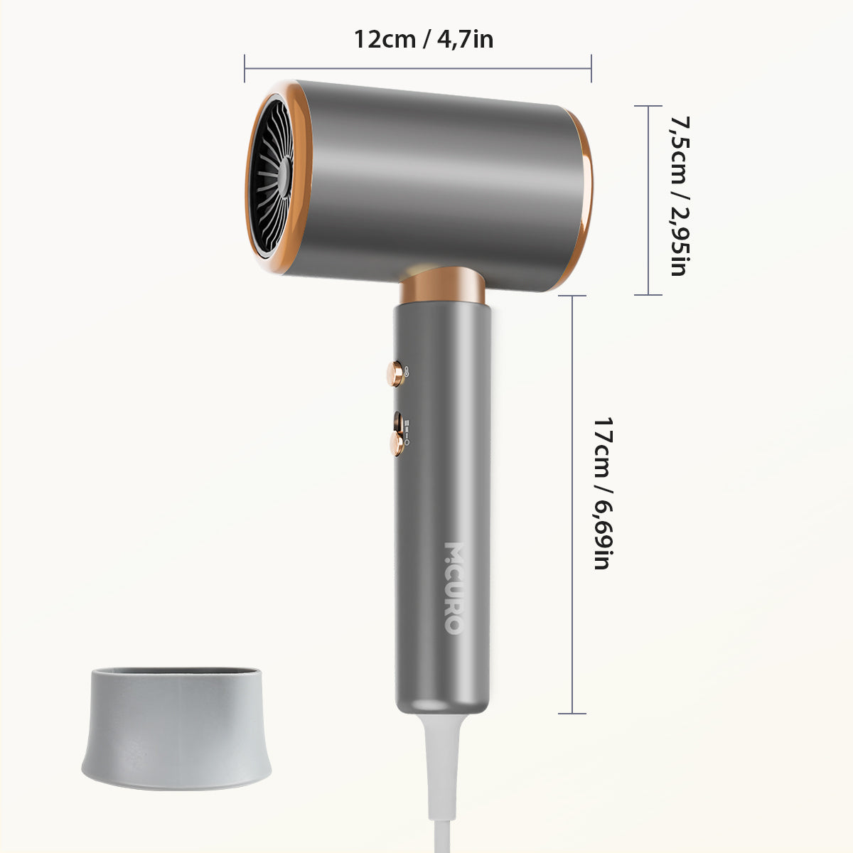 Hair Dryers, Blow Dryer with Nozzle Attachments, 7MGAIC Travel Hair Dryer for Women, 2000W High-Power Dryer for Fast Drying, Gray