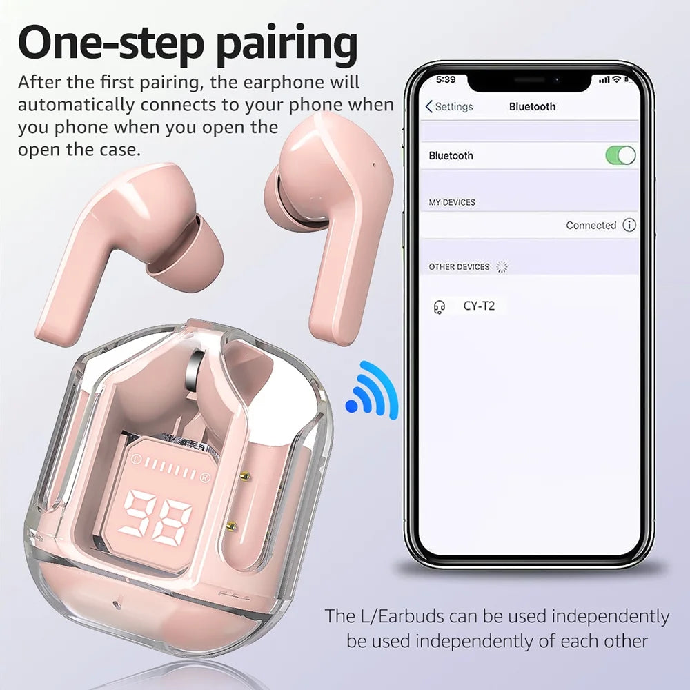 Bluetooth Headphones with Wireless Charging Case,Pink