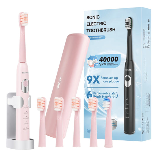 MCURO Sonic Electric Toothbrush for Adults - Rechargeable- Pink
