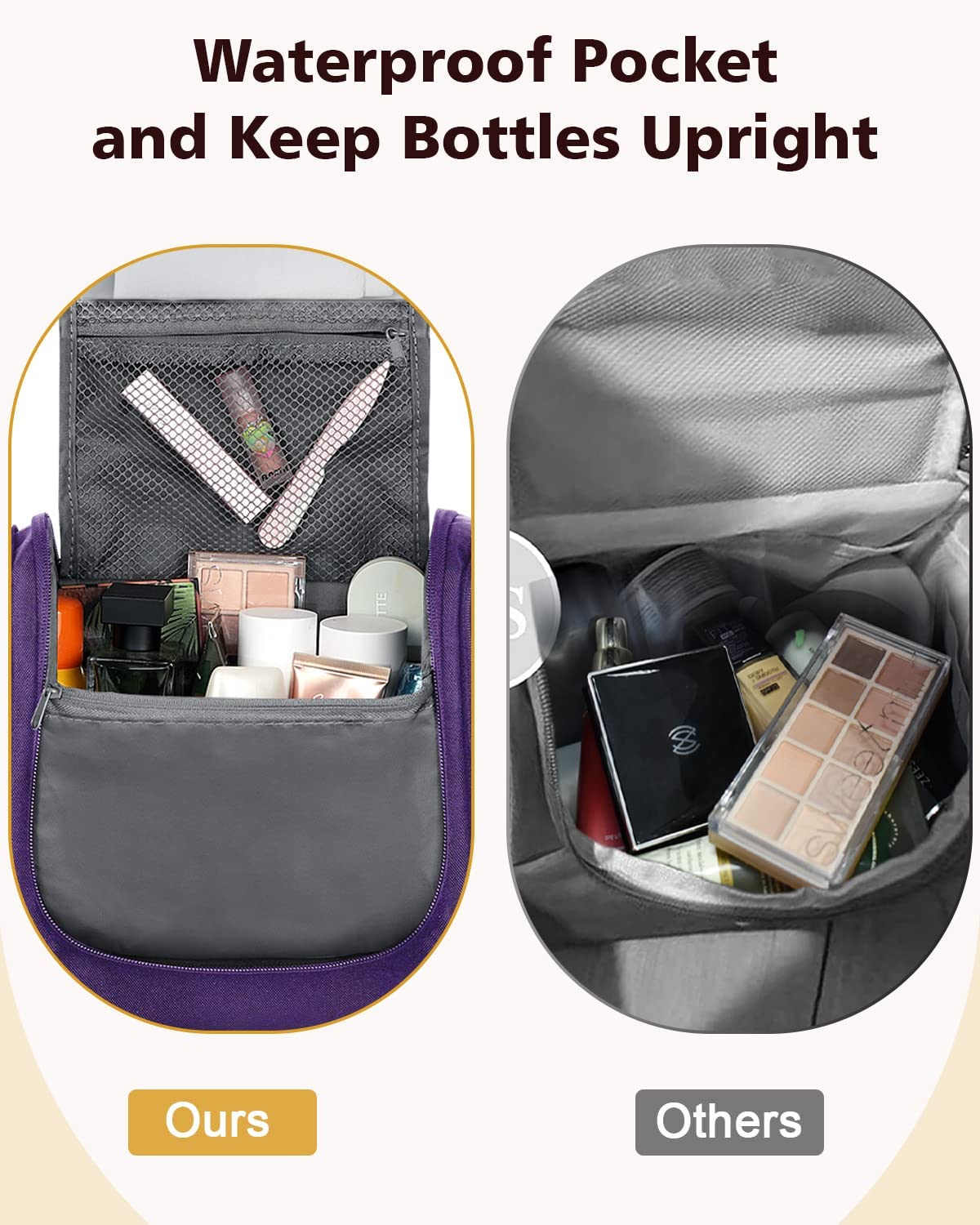 Toiletry Bag, Water-resistant Travel Makeup Bag with Hanging Hook-Mulisoft